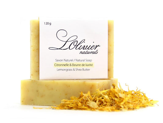 Shea Butter Bar Soap with Lemongrass and Calendula flowers